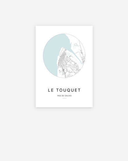 Affiche minimaliste de Le Touquet représentant le plan de la ville en design épuré.