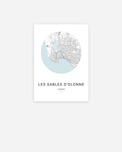 Affiche minimaliste des Sables-d’Olonne représentant le plan de la ville en design épuré.