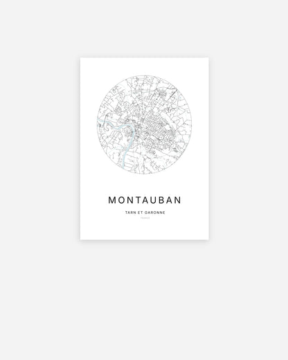 Affiche minimaliste de Montauban représentant le plan de la ville en design épuré.