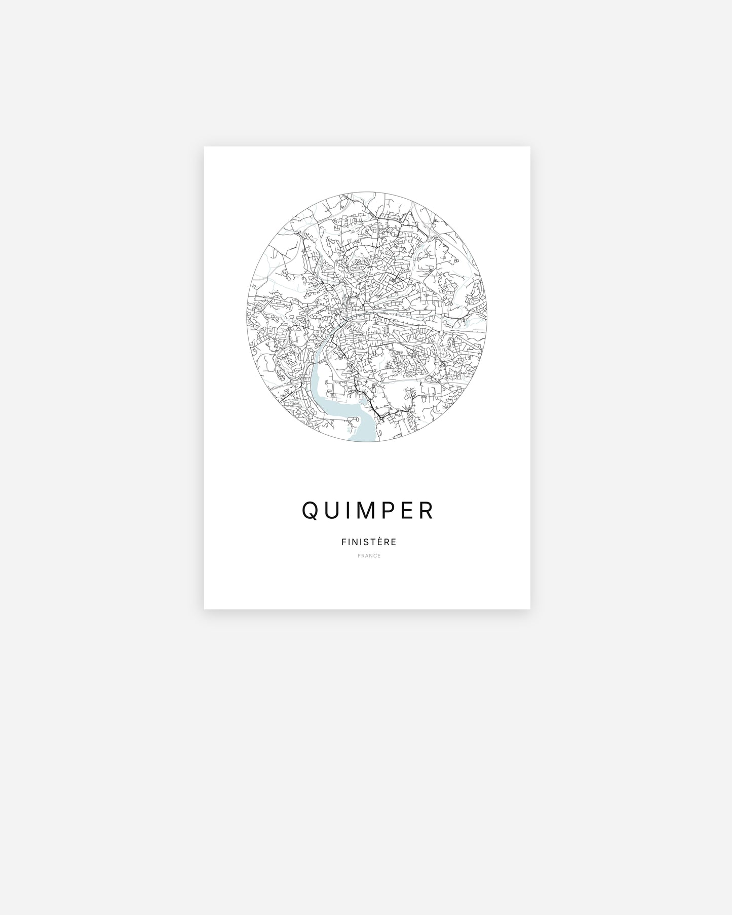 Affiche minimaliste de Quimper représentant le plan de la ville en design épuré