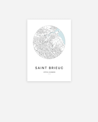 Affiche minimaliste de Saint-Brieuc représentant le plan de la ville en design épuré.