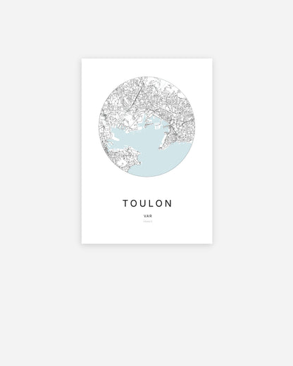 Affiche minimaliste de Toulon représentant le plan de la ville en design épuré
