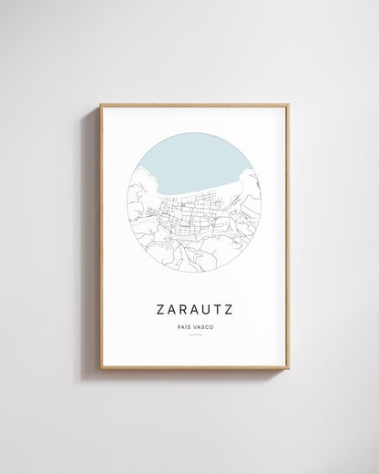 Poster représentant le plan de la ville de Zarautz.