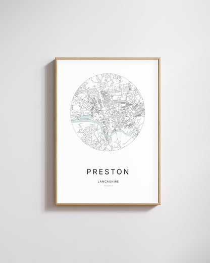 Poster représentant le plan de la ville de Preston.