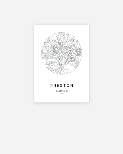 Plan de la ville de Preston au design minimaliste.