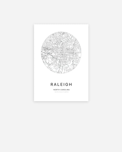 Plan de la ville de Raleigh au design minimaliste.