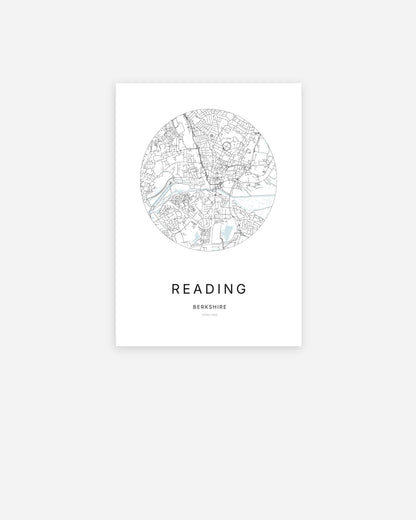 Plan de la ville de Reading au design minimaliste.