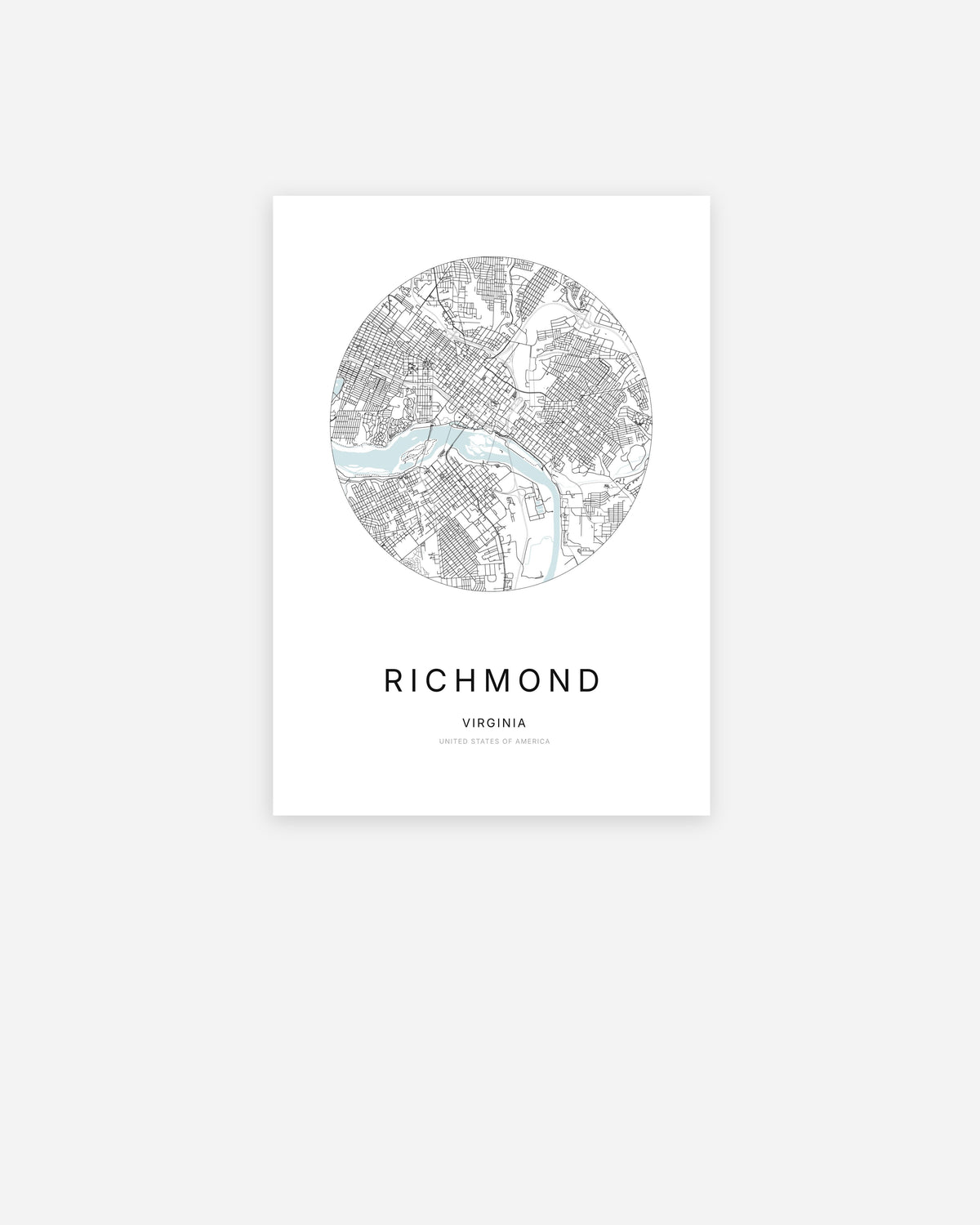 Minimalist city map of Richmond, Virginia.