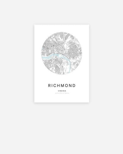 Minimalist city map of Richmond, Virginia.