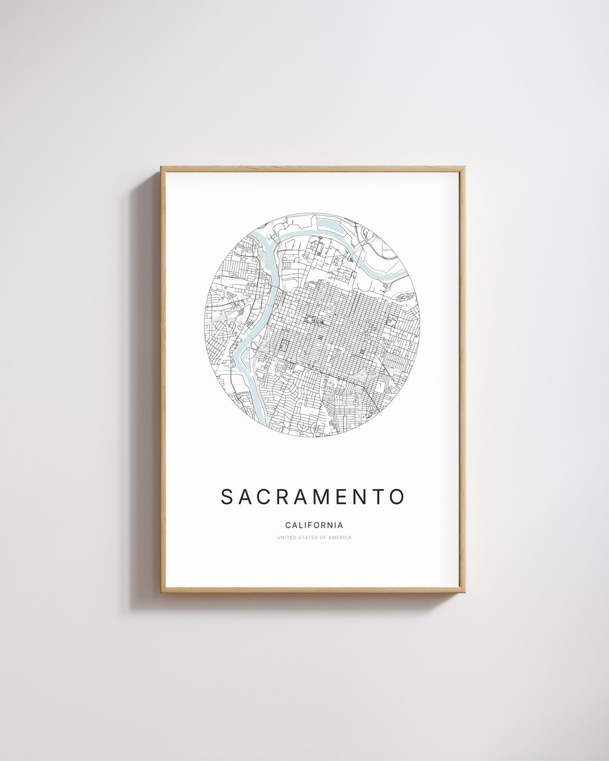 Poster featuring the city map of Sacramento, California.