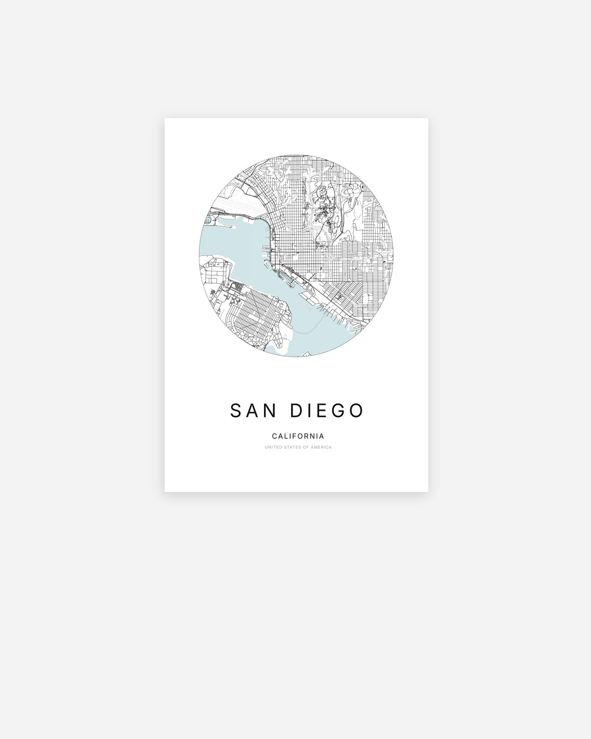 Plan de la ville de San Diego au design minimaliste.