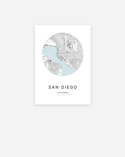 Plan de la ville de San Diego au design minimaliste.