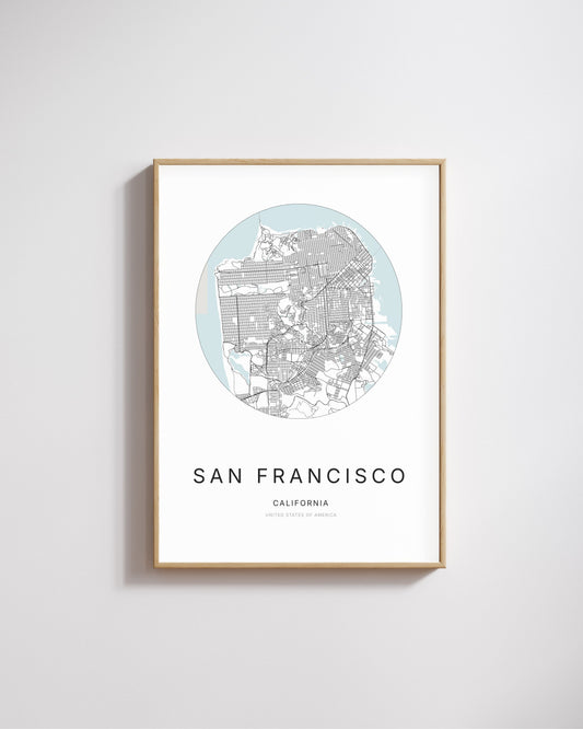 Poster représentant le plan de la ville de San Francisco.
