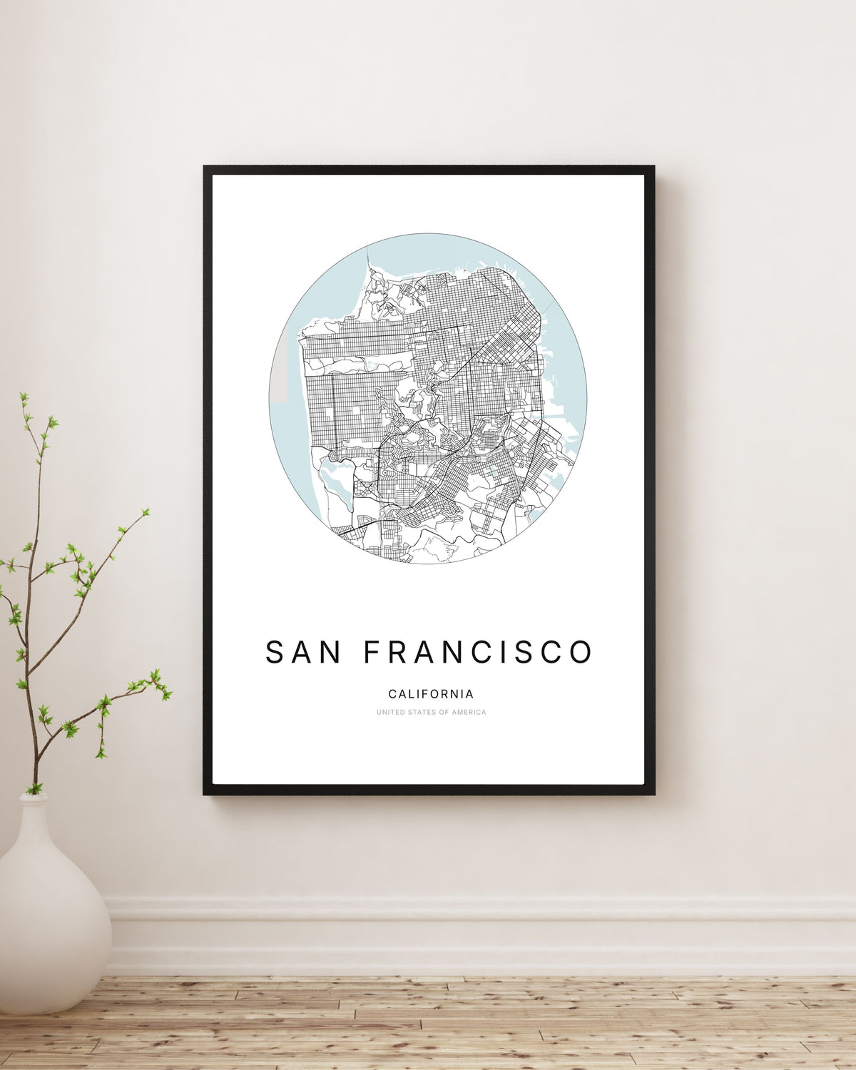 Affiche minimaliste du plan de la ville de San Francisco.