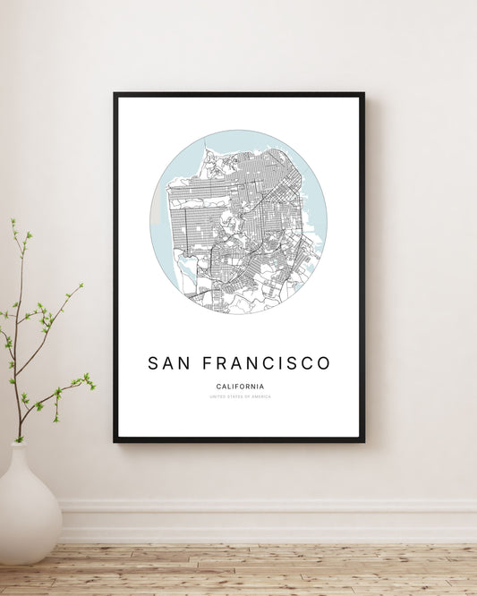 Affiche minimaliste du plan de la ville de San Francisco.