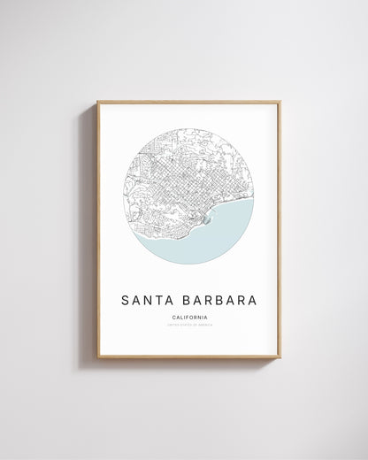 Poster représentant le plan de la ville de Santa Barbara.