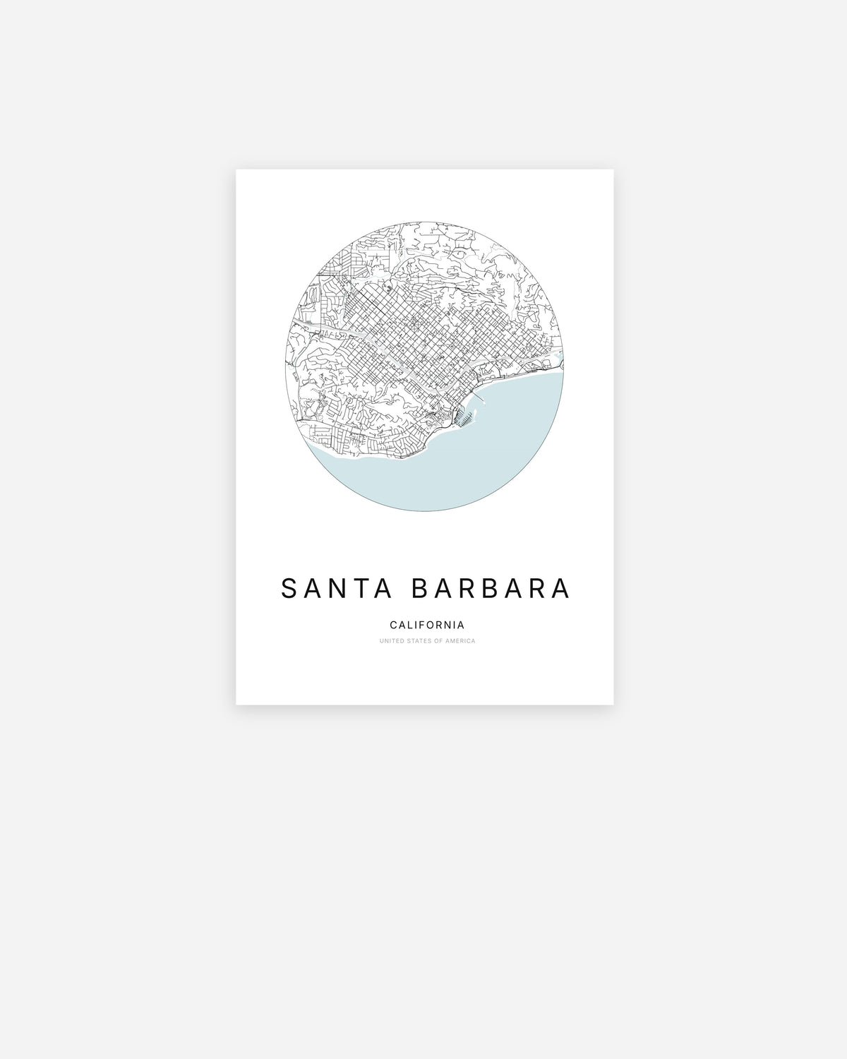 Plan de la ville de Santa Barbara au design minimaliste.
