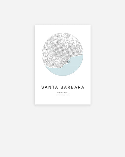 Plan de la ville de Santa Barbara au design minimaliste.