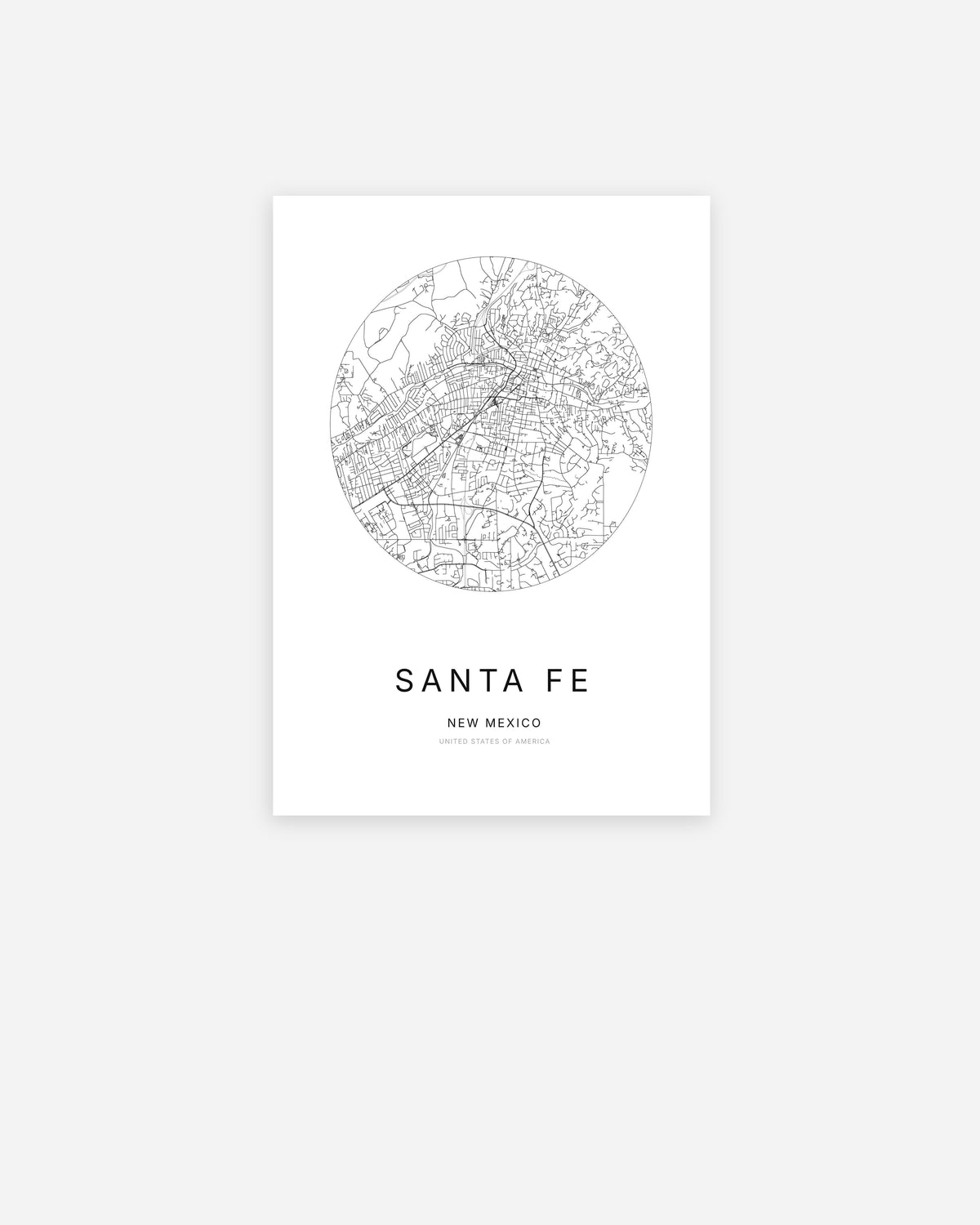 Plan de la ville de Santa Fe au design minimaliste.