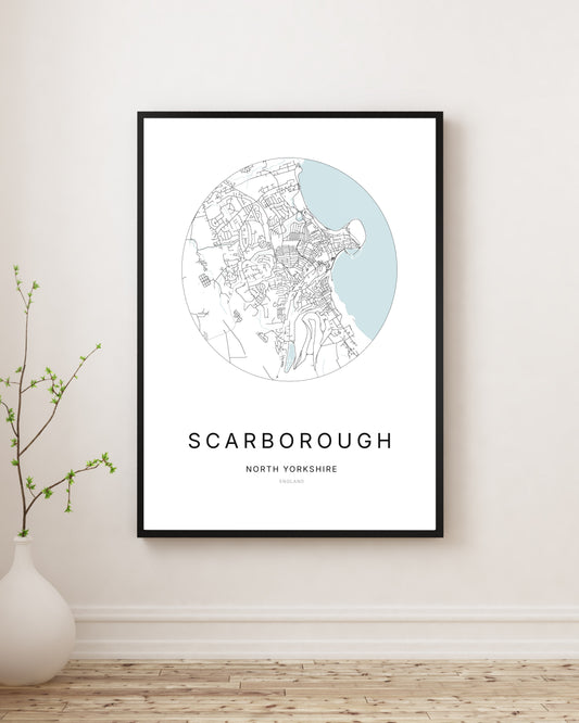 Affiche minimaliste du plan de la ville de Scarborough.