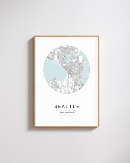 Poster représentant le plan de la ville de Seattle.