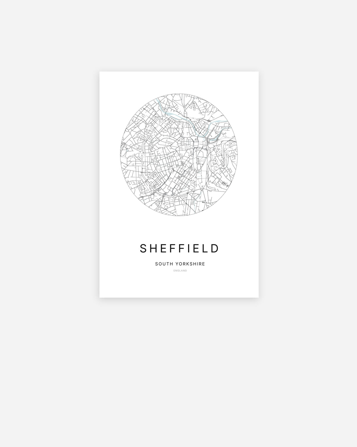 Plan de la ville de Sheffield au design minimaliste.