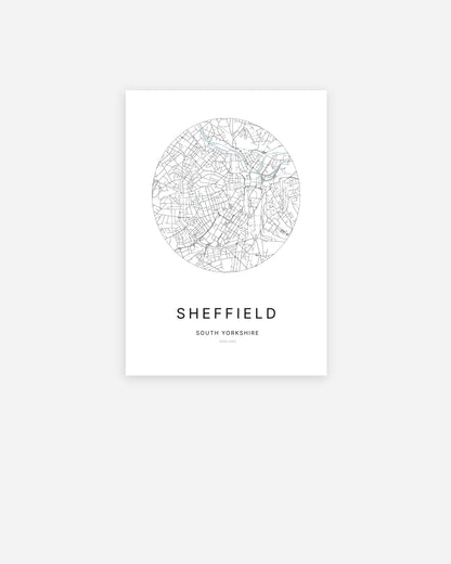 Plan de la ville de Sheffield au design minimaliste.