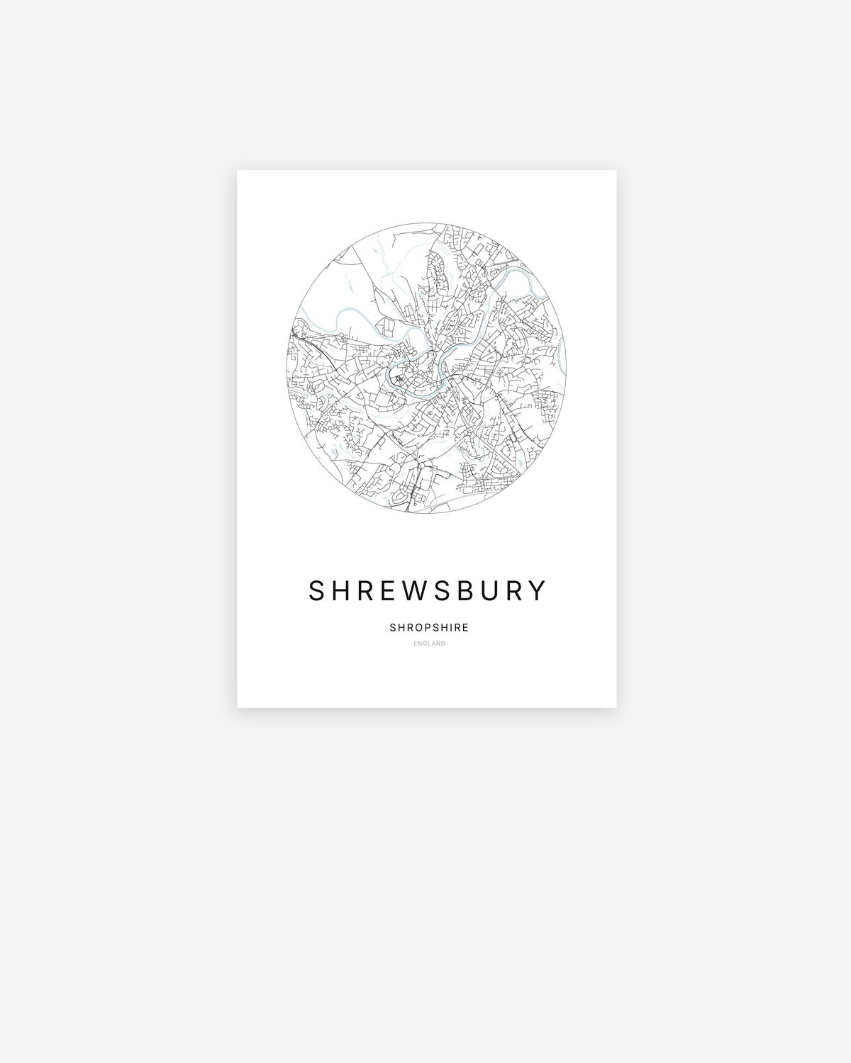 Plan de la ville de Shrewsbury au design minimaliste.