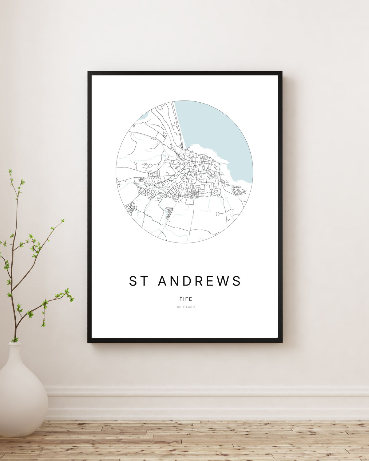 Minimalist city map print of St Andrews.