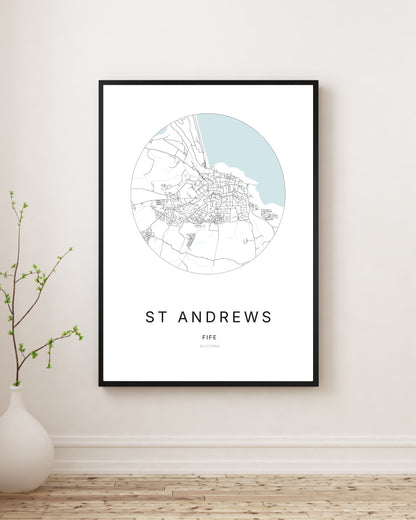 Minimalist city map print of St Andrews.