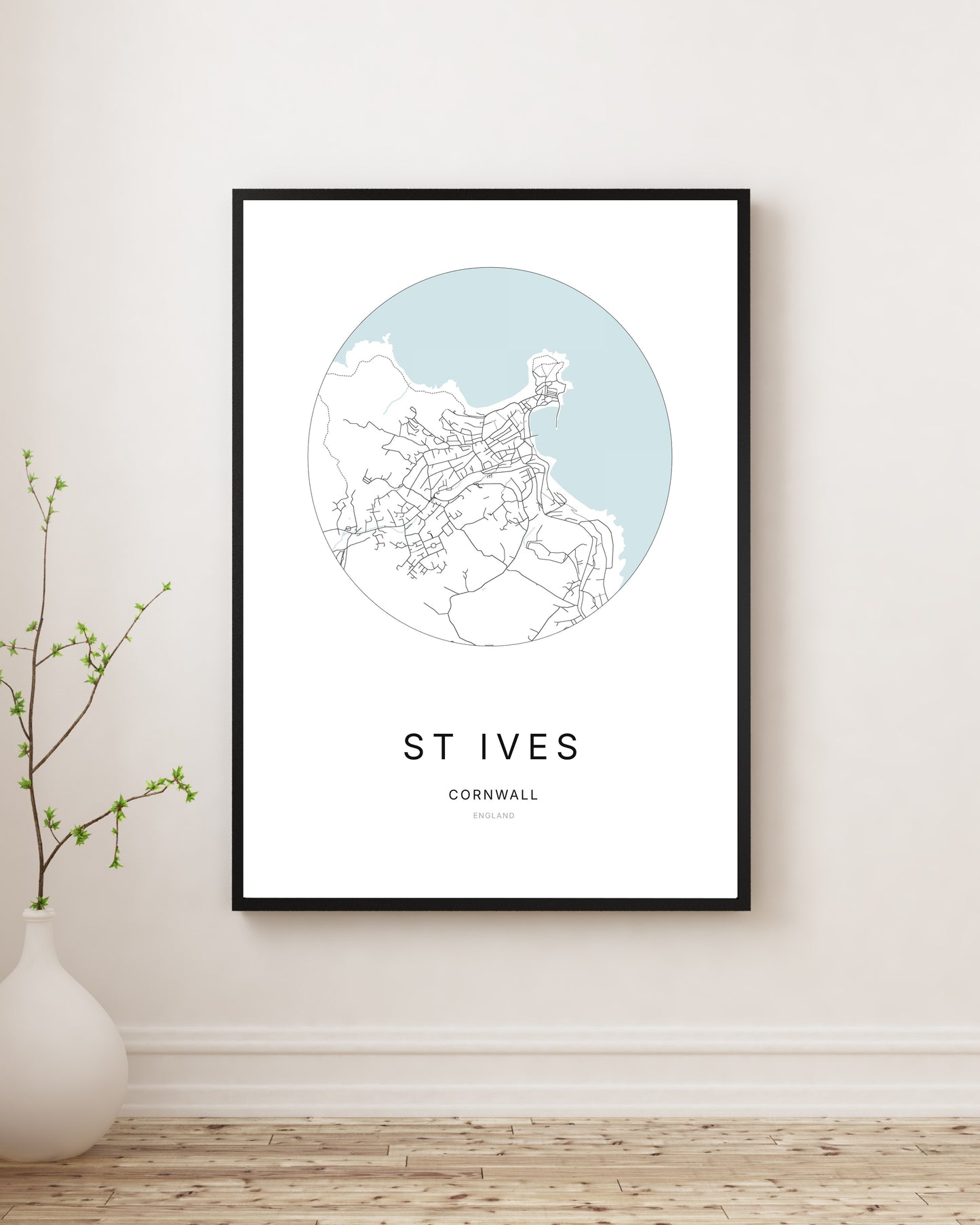 Affiche minimaliste du plan de la ville de St Ives.