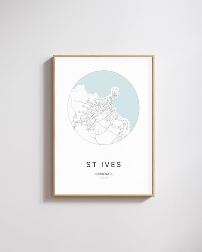 Poster représentant le plan de la ville de St Ives.