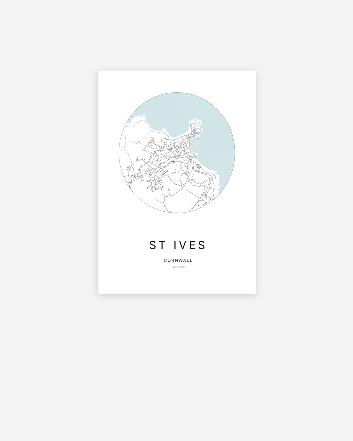 Plan de la ville de St Ives au design minimaliste.