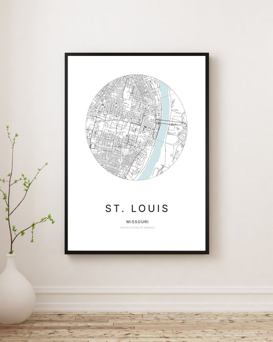 Affiche minimaliste du plan de la ville de St. Louis.