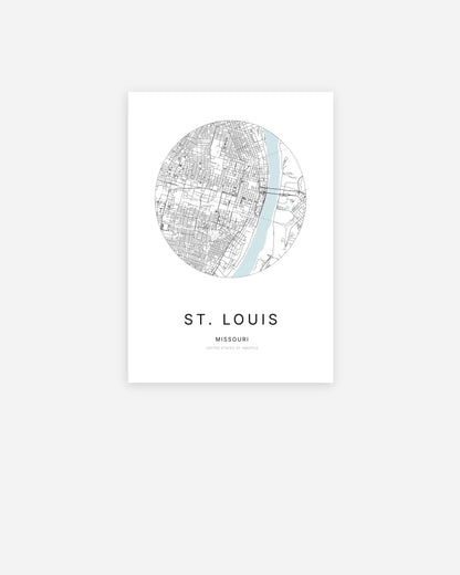 Minimalist city map of St. Louis, Missouri.