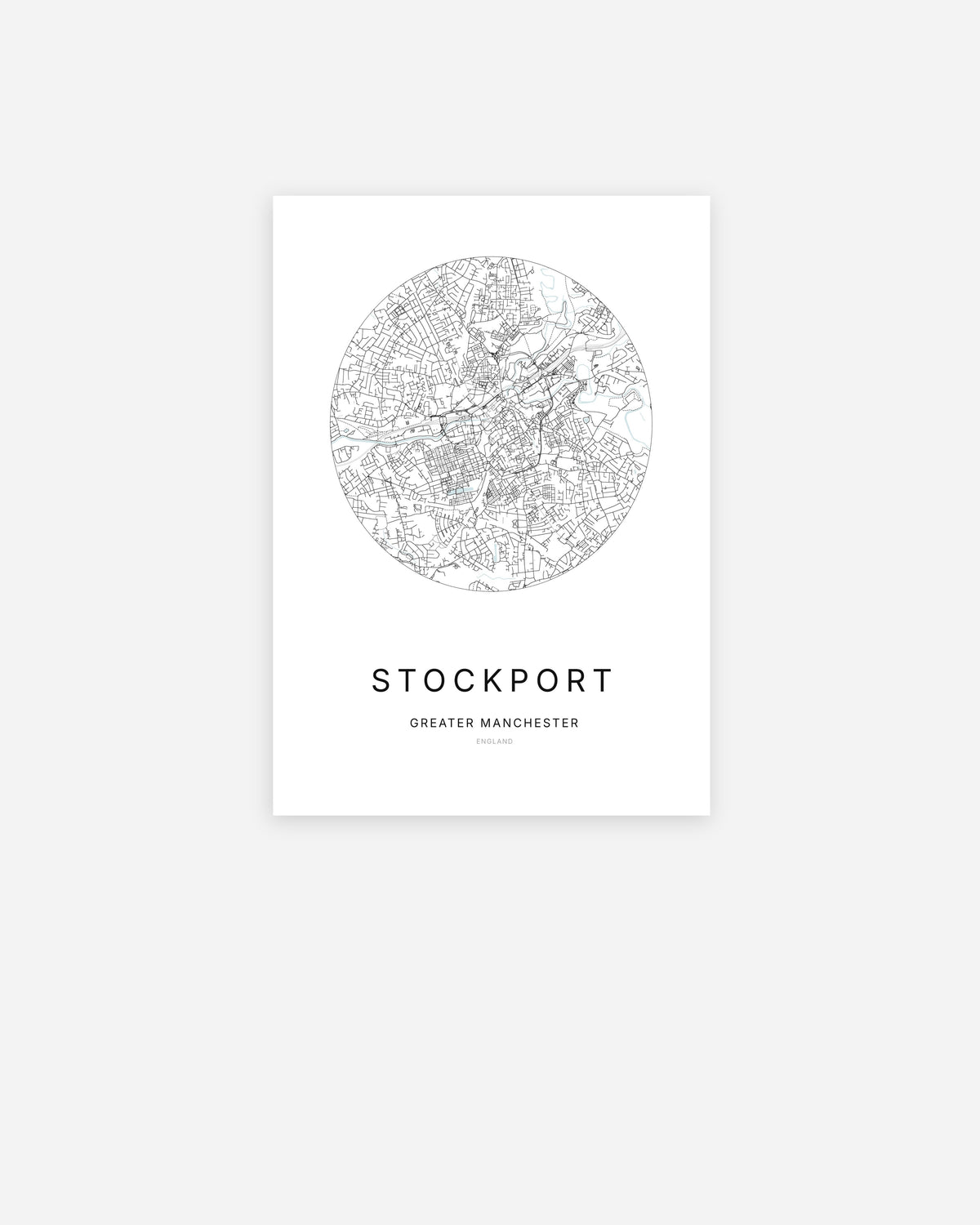 City map of Stockport in a minimalist design.