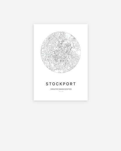 City map of Stockport in a minimalist design.