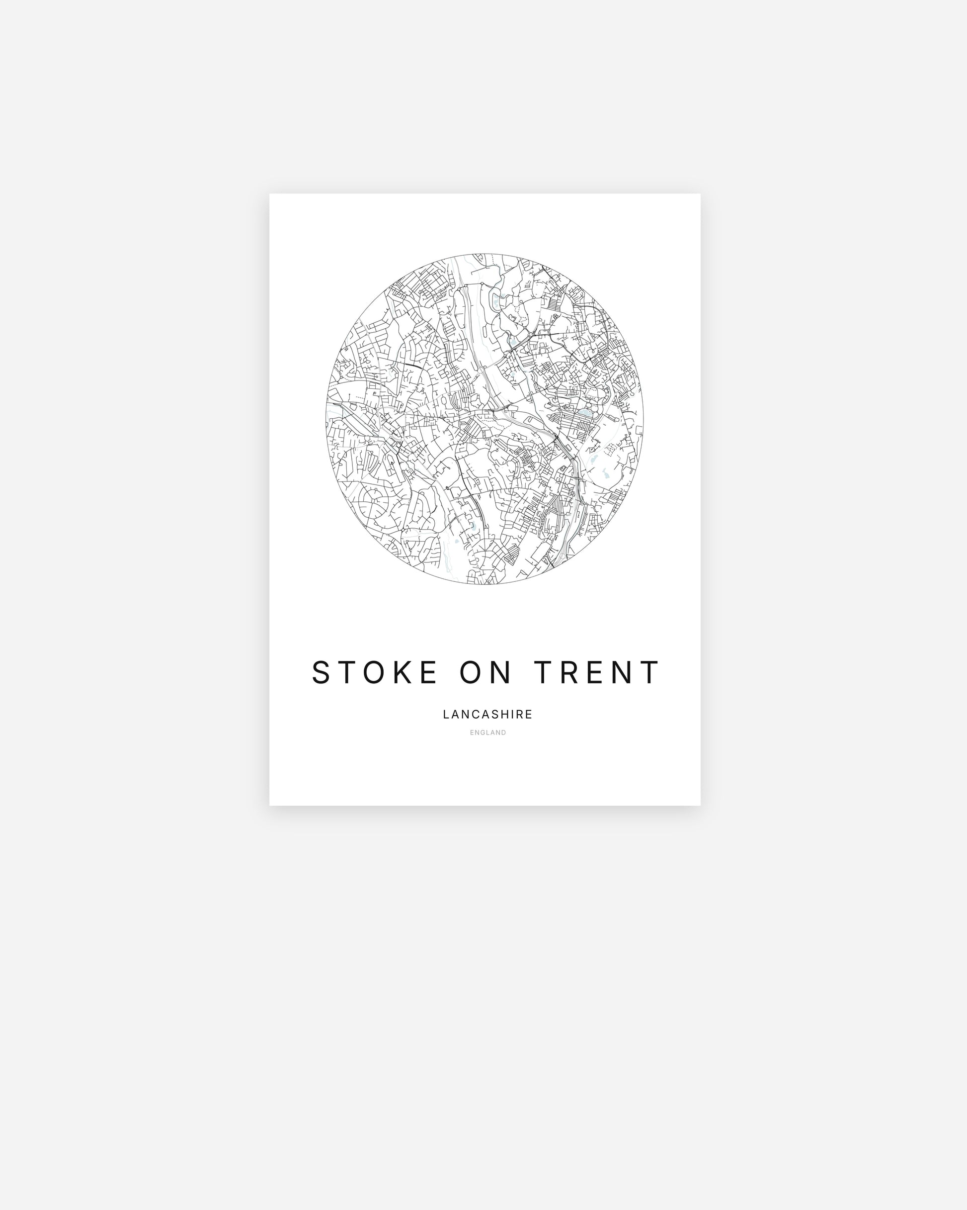 Plan de la ville de Stoke-on-Trent au design minimaliste.
