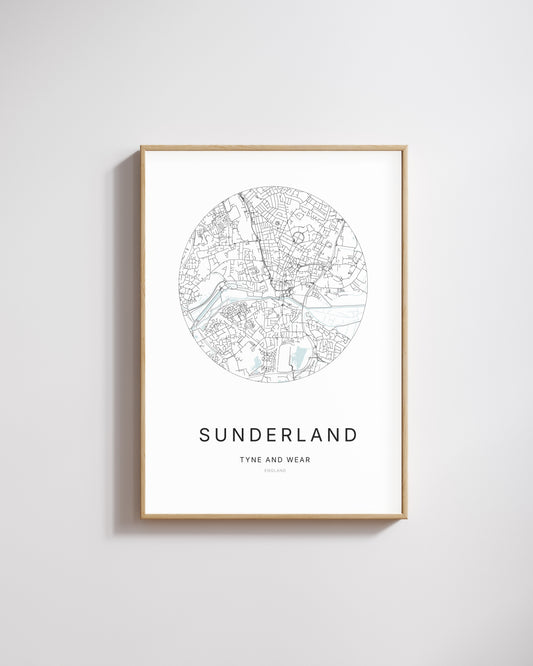 Poster représentant le plan de la ville de Sunderland.