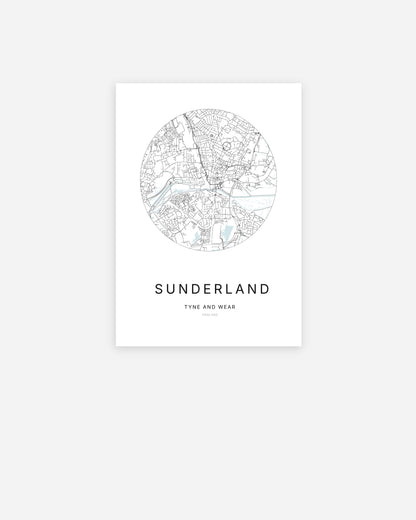 Plan de la ville de Sunderland au design minimaliste.