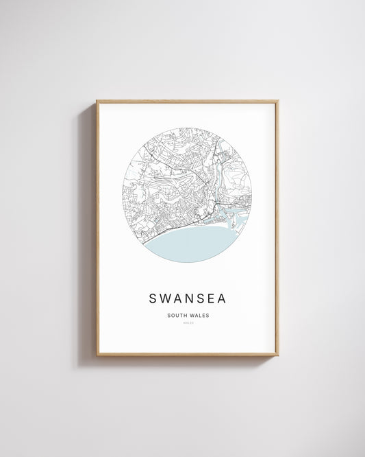 Poster représentant le plan de la ville de Swansea.