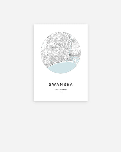 Plan de la ville de Swansea au design minimaliste.