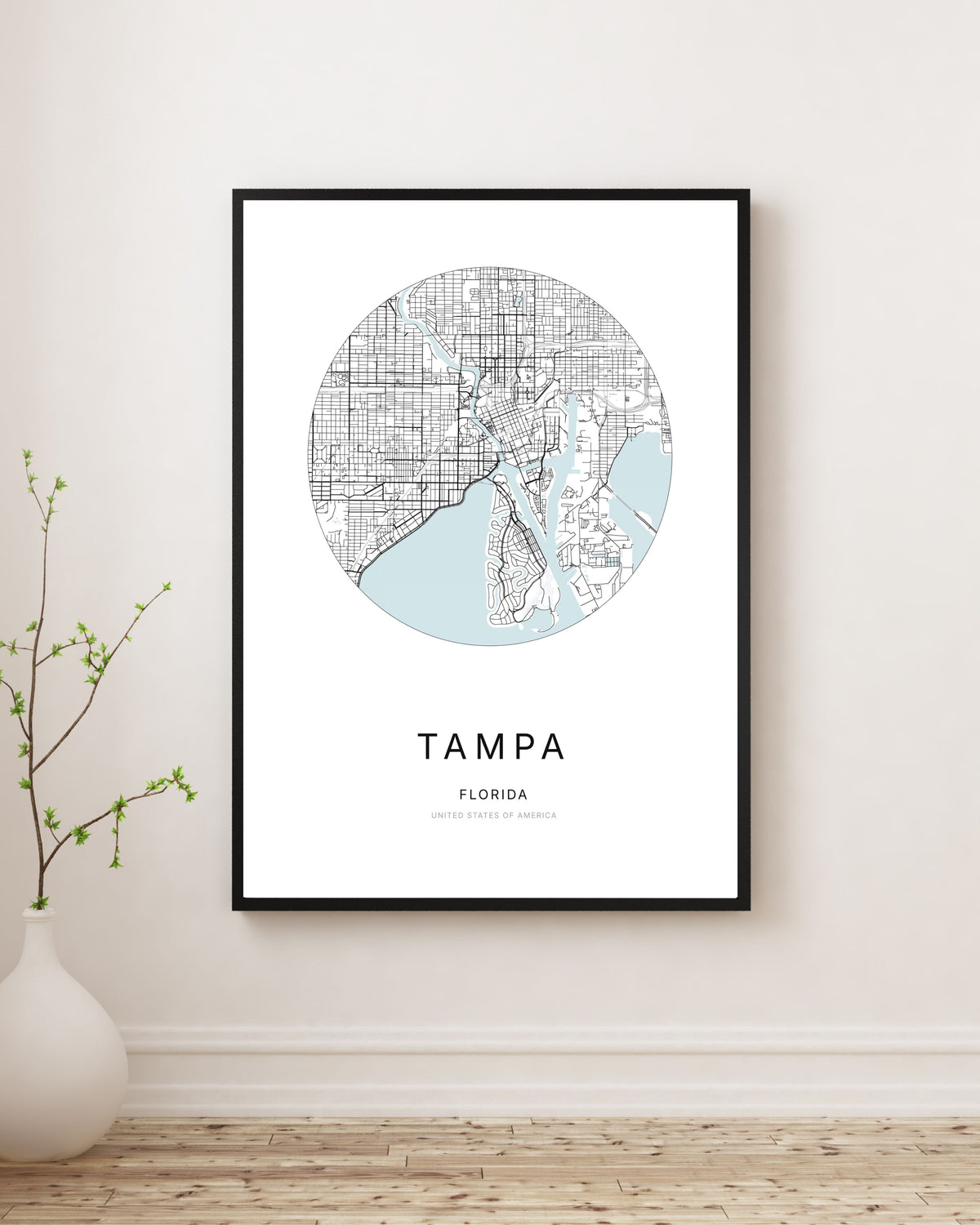Minimalist city map poster of Tampa, Florida.