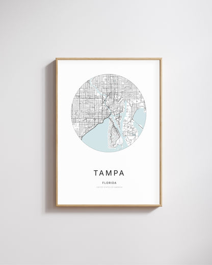 Poster featuring the city map of Tampa, Florida.