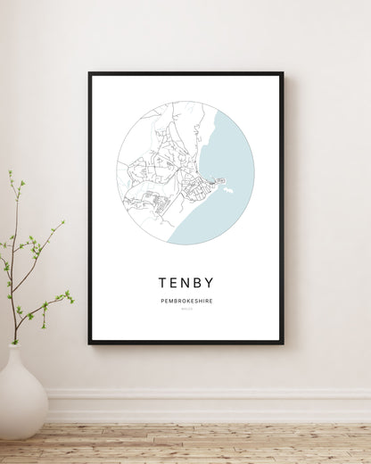 Minimalist city map print of Tenby.