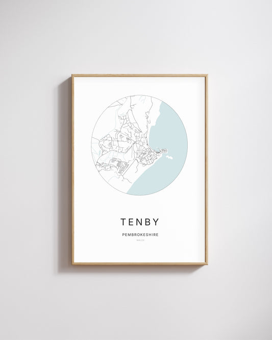 Poster représentant le plan de la ville de Tenby.