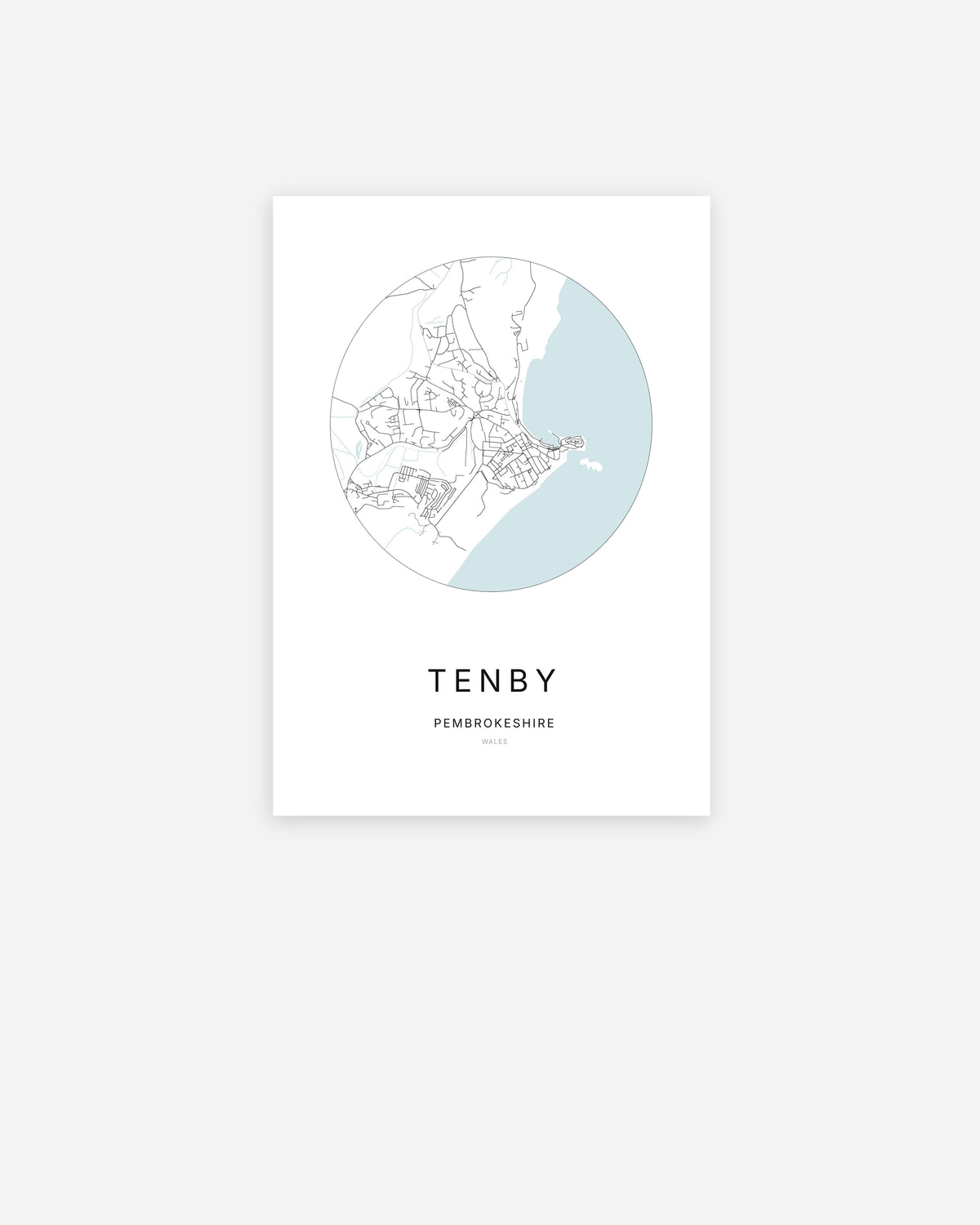 City map of Tenby in a minimalist design.