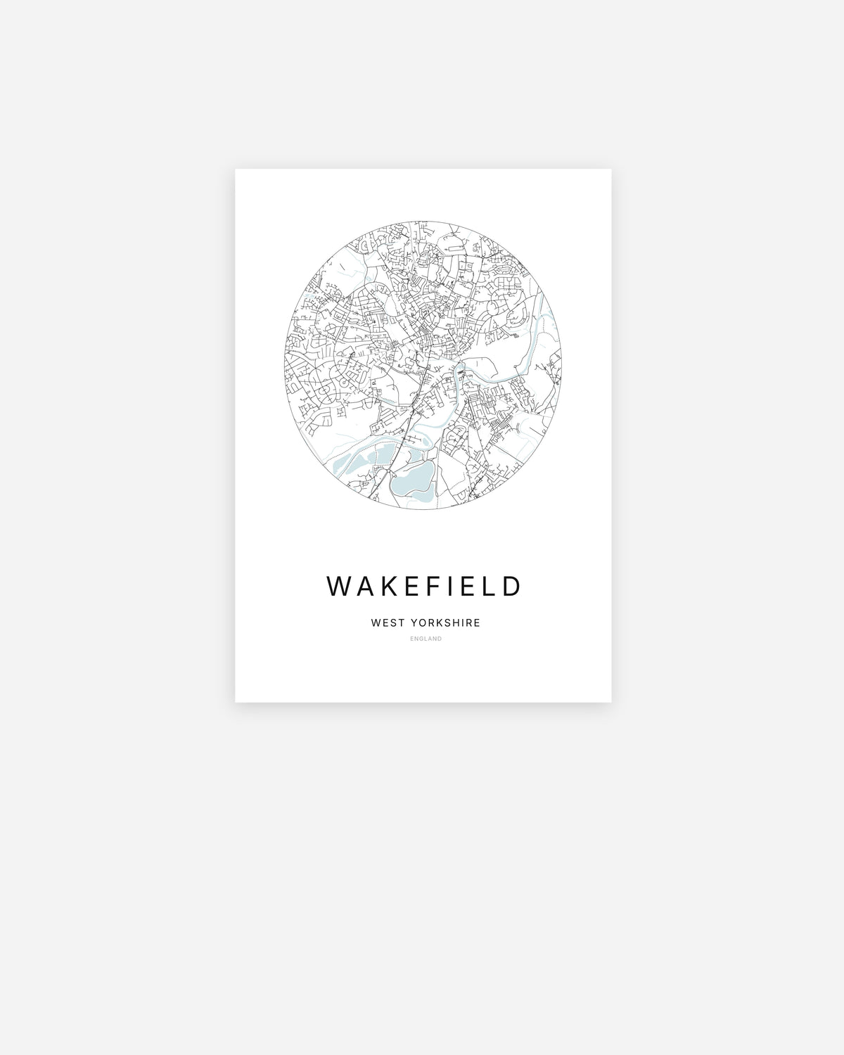 Plan de la ville de Wakefield au design minimaliste.