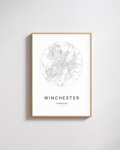 Poster représentant le plan de la ville de Winchester.