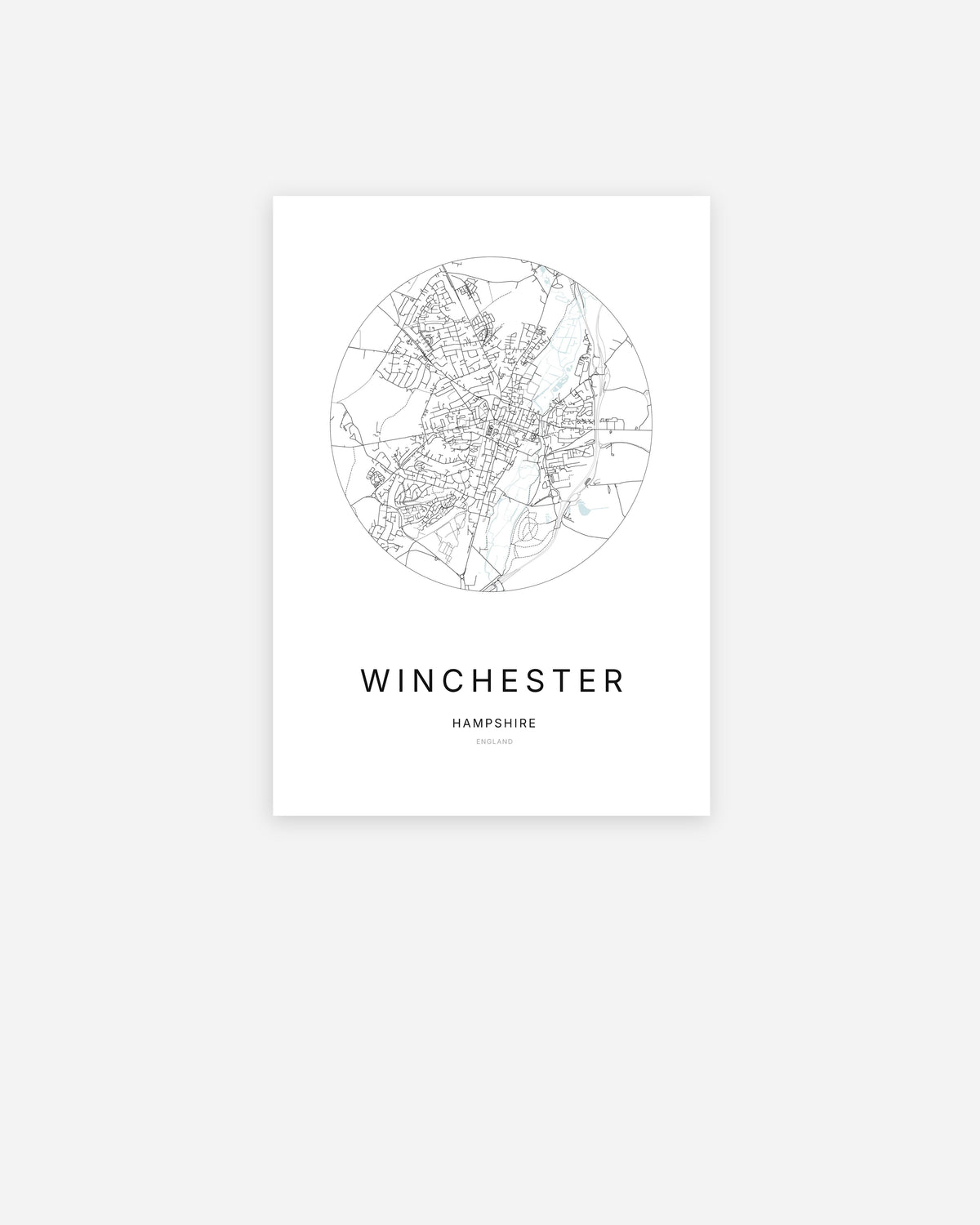 Plan de la ville de Winchester au design minimaliste.